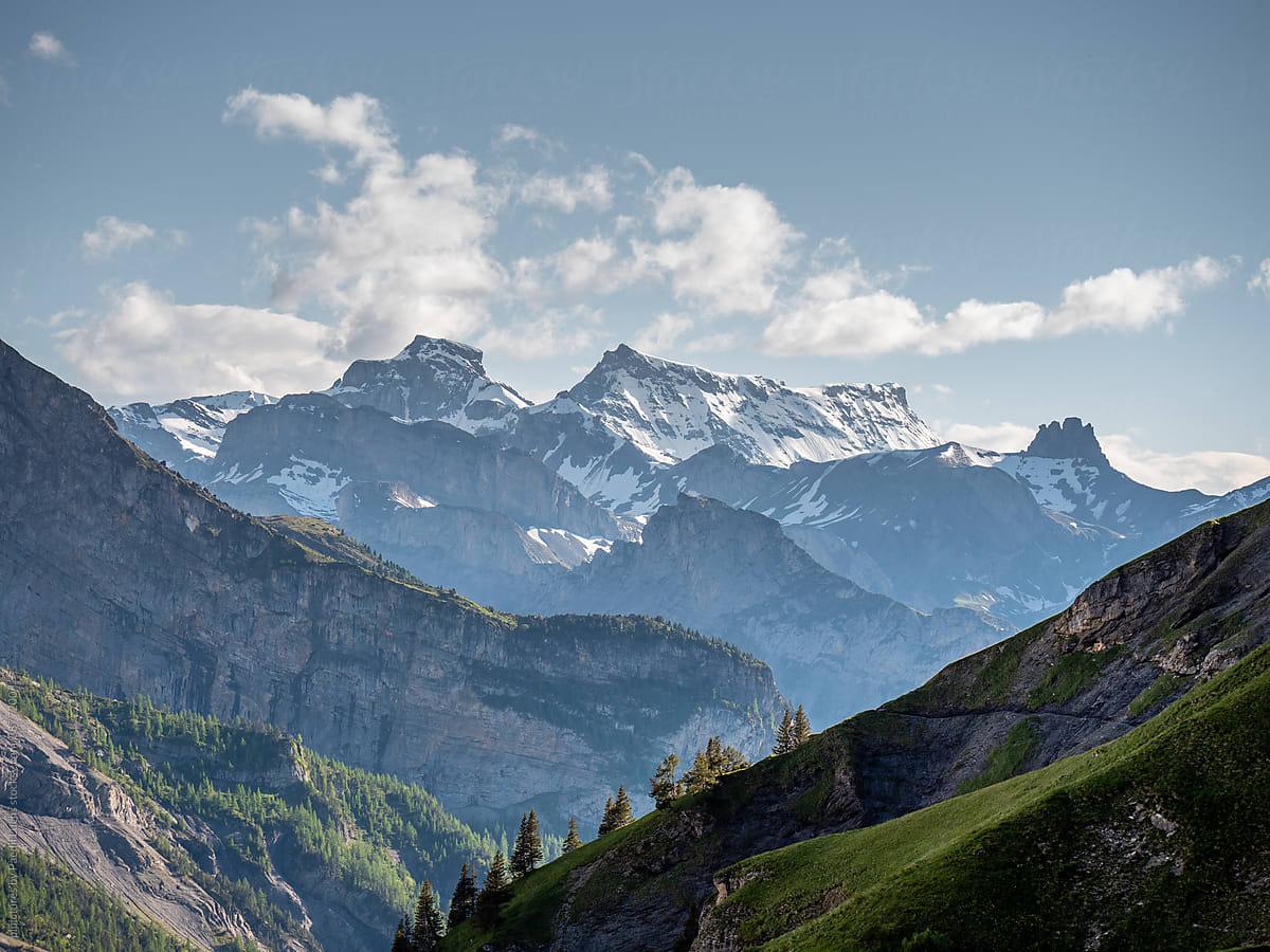 Epic mountain landscape in the alps of Switzerland.