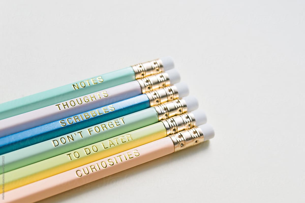 Colorful pencils printed with helpful messages.