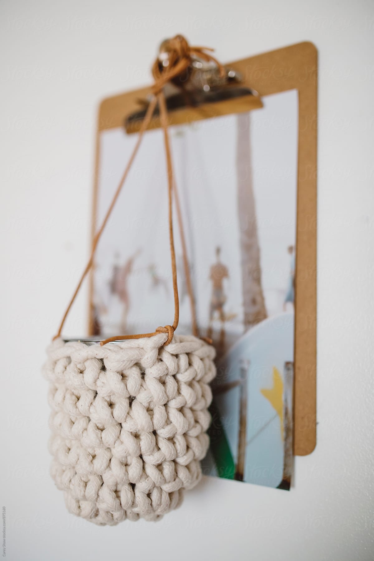 Handmade white rope hanging planter