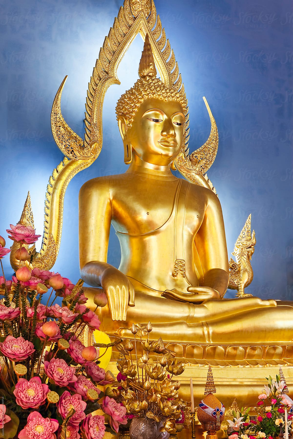 Giant golden statue of the Buddha, Wat Benchamabophit (Marble Temple), Bangkok, Thailand, Southeast Asia, Asia