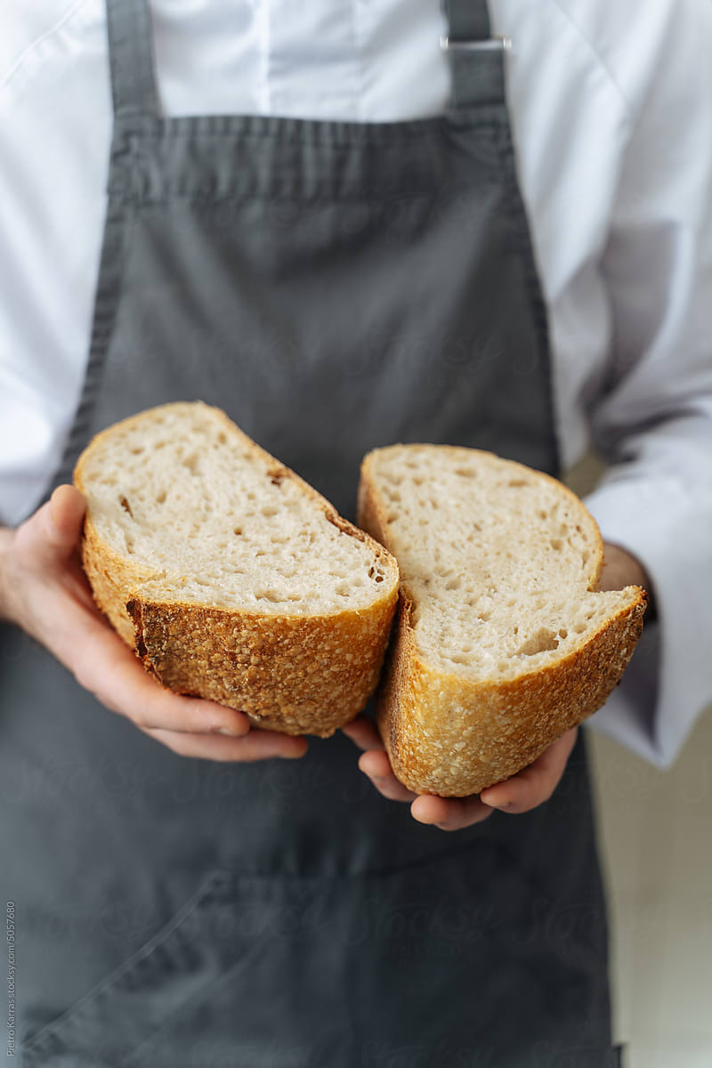 Fresh bread cut in half