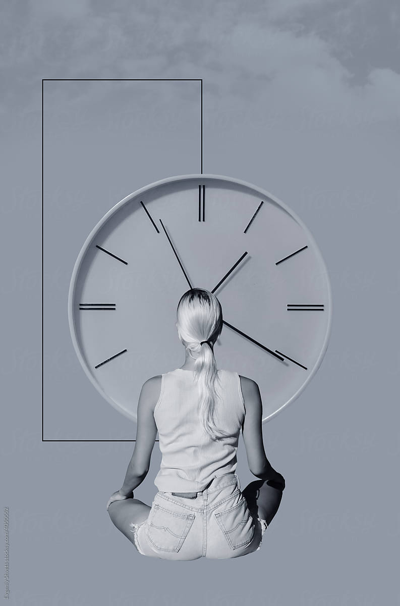 Sitting Woman Looking At The Clock