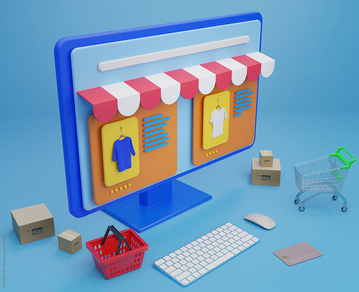 Online shopping on computer screen concept