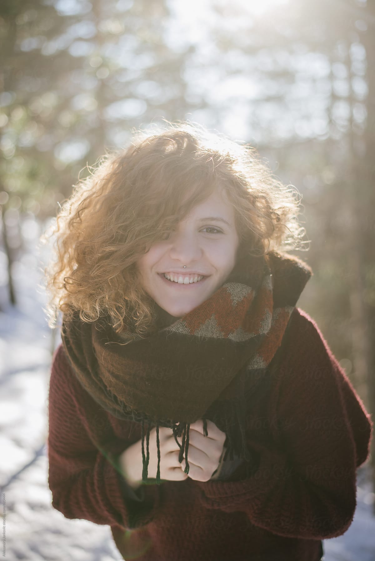 Smiling Ginger Woman In The Forest In The Wintertime Del Colaborador De Stocksy Aleksandra