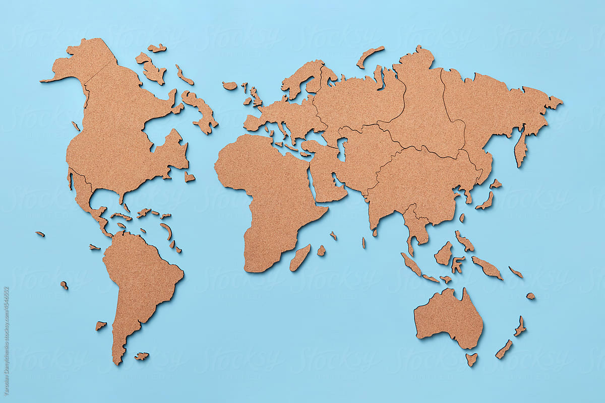 World travel map on blue background
