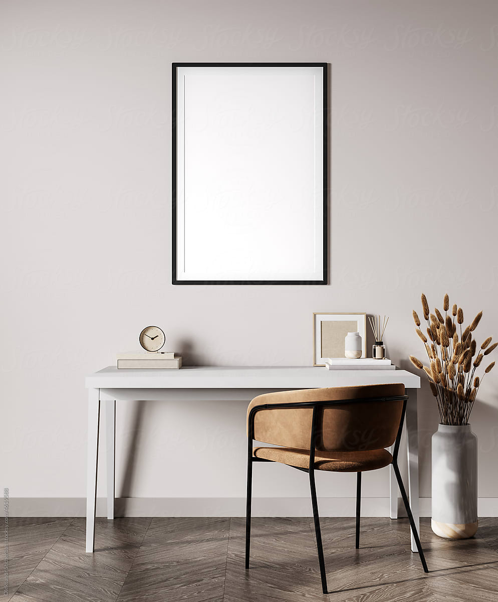 Frame mock up in simple room interior with home worplace