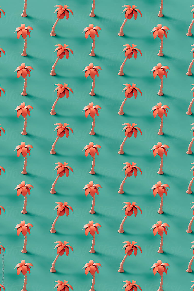 pattern of pink palm trees. 3d render
