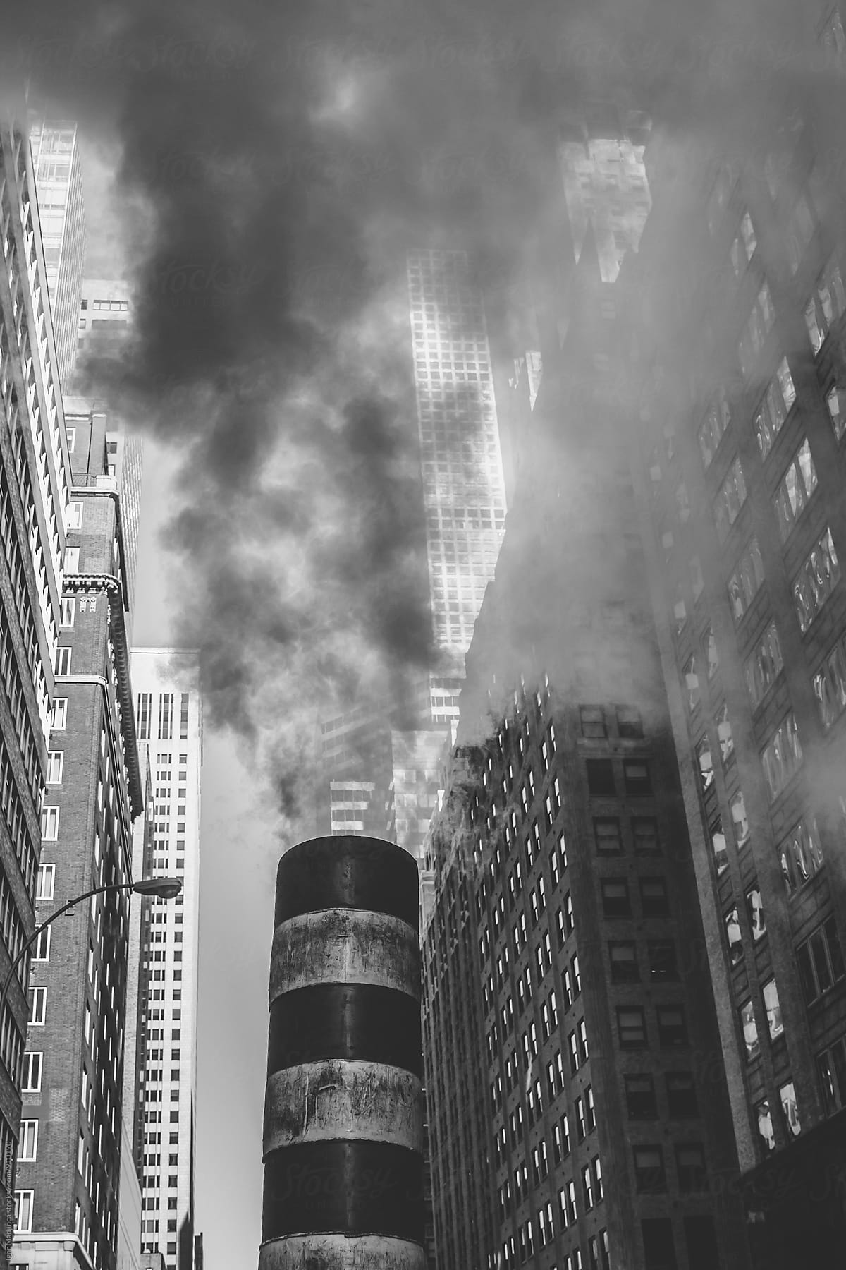 pollution,city street,buildings