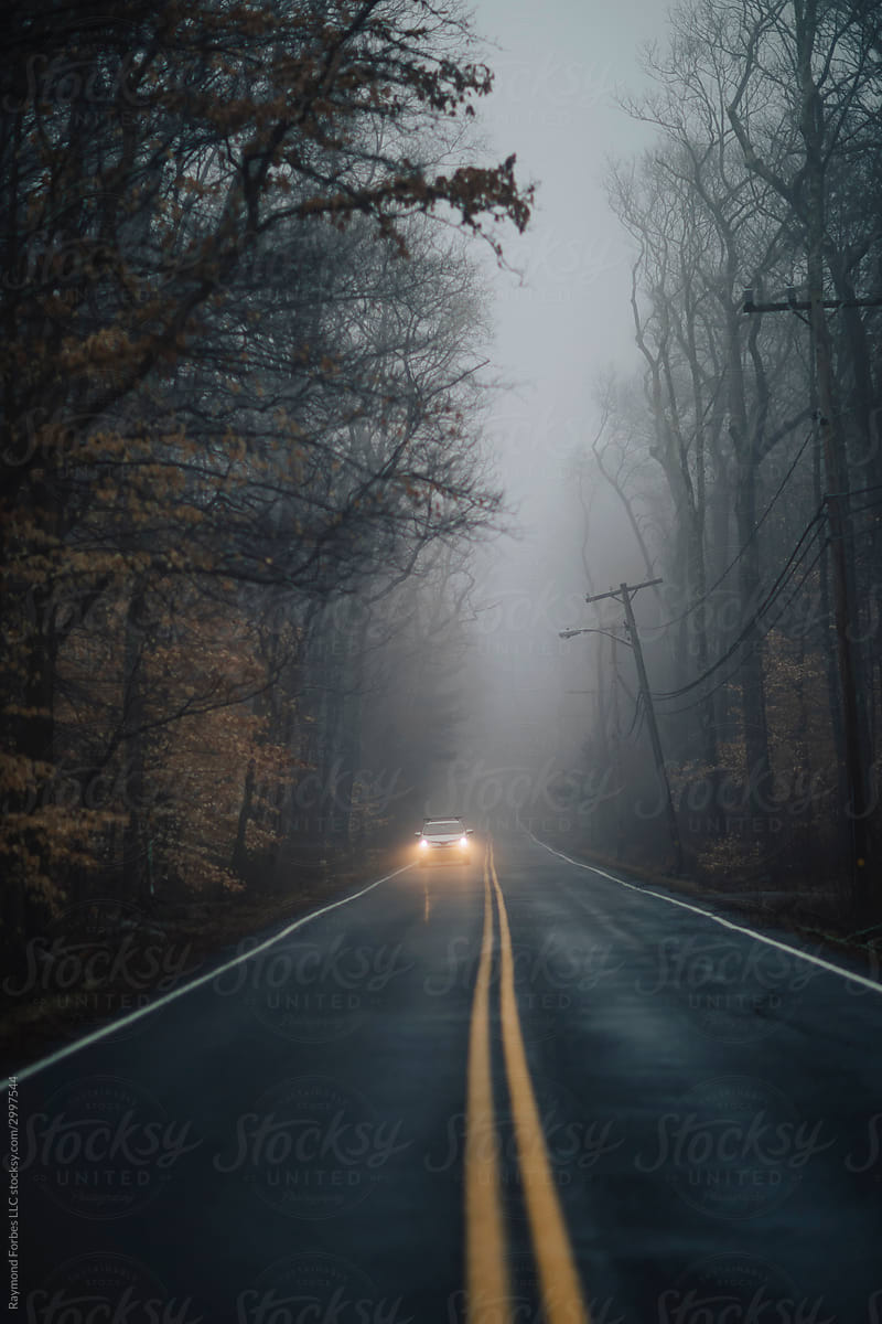 Spooky Rural Road with Moody Fog