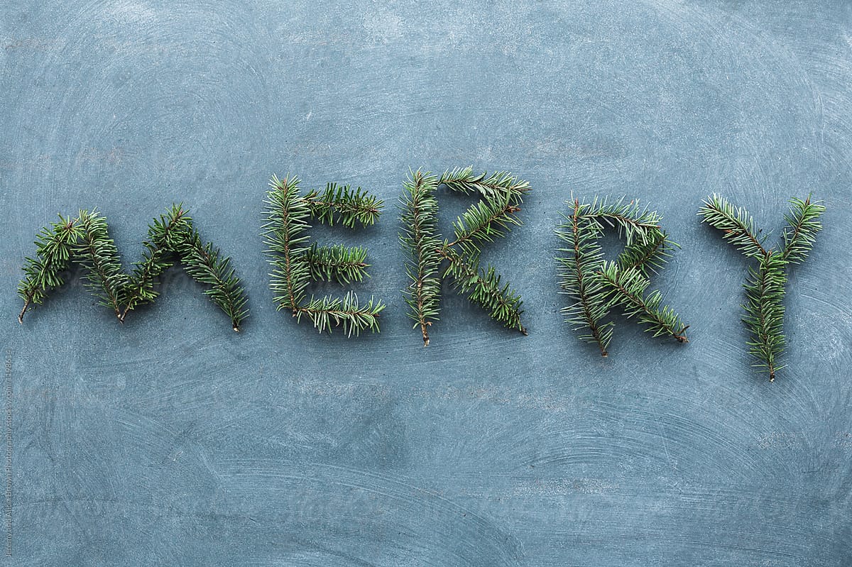 Merry written with pine branches