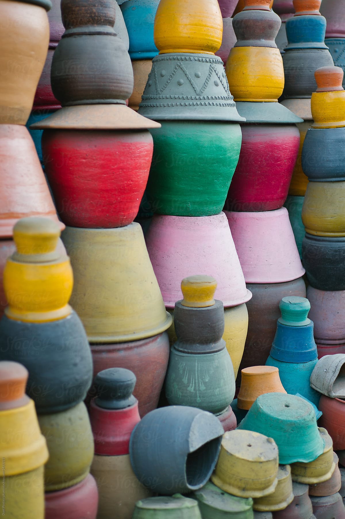 Clay pots in rows