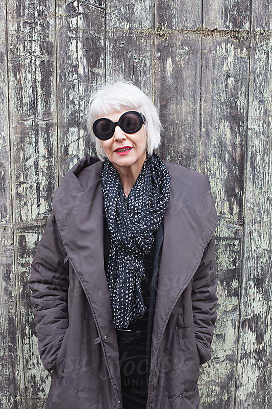 Older stylish woman outdoors in winter