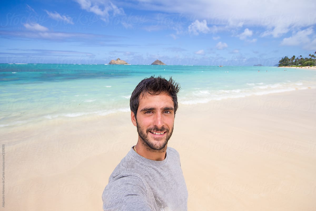 Young Man Selfie On Exotic Tropical Beach by Alejandro Moreno De Carlos.