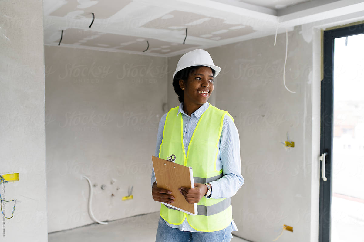 Portraits of a female engineer at construction site