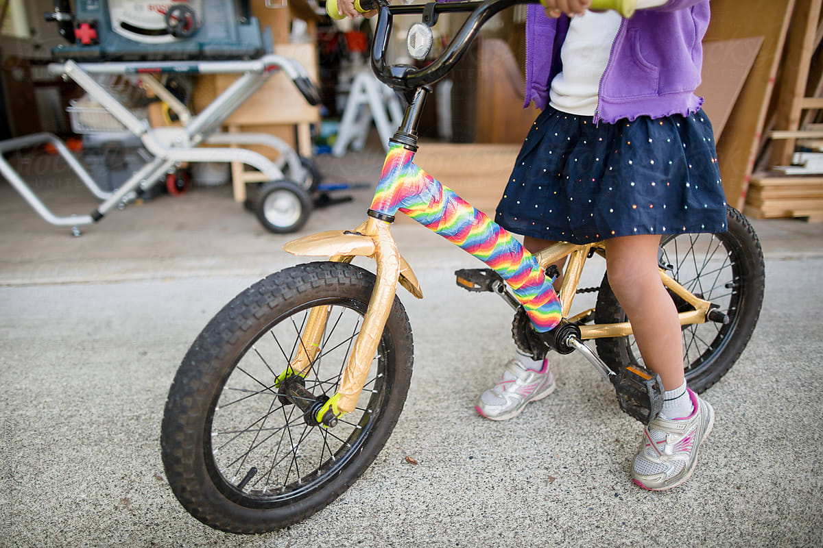 Child\'s bike decorated with tape