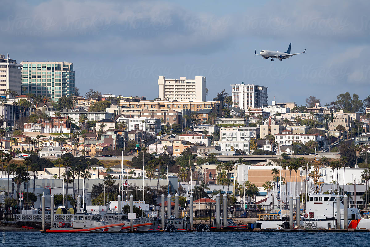 A plane flying over San Diego