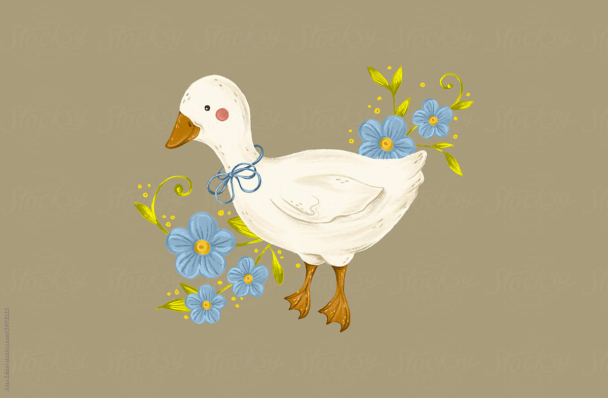 Duck with flowers