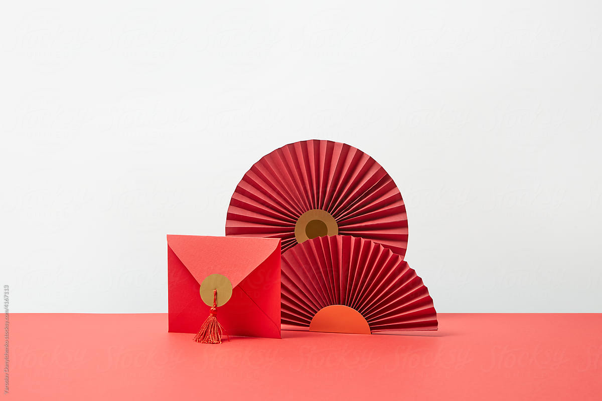 Red envelope and origami fans