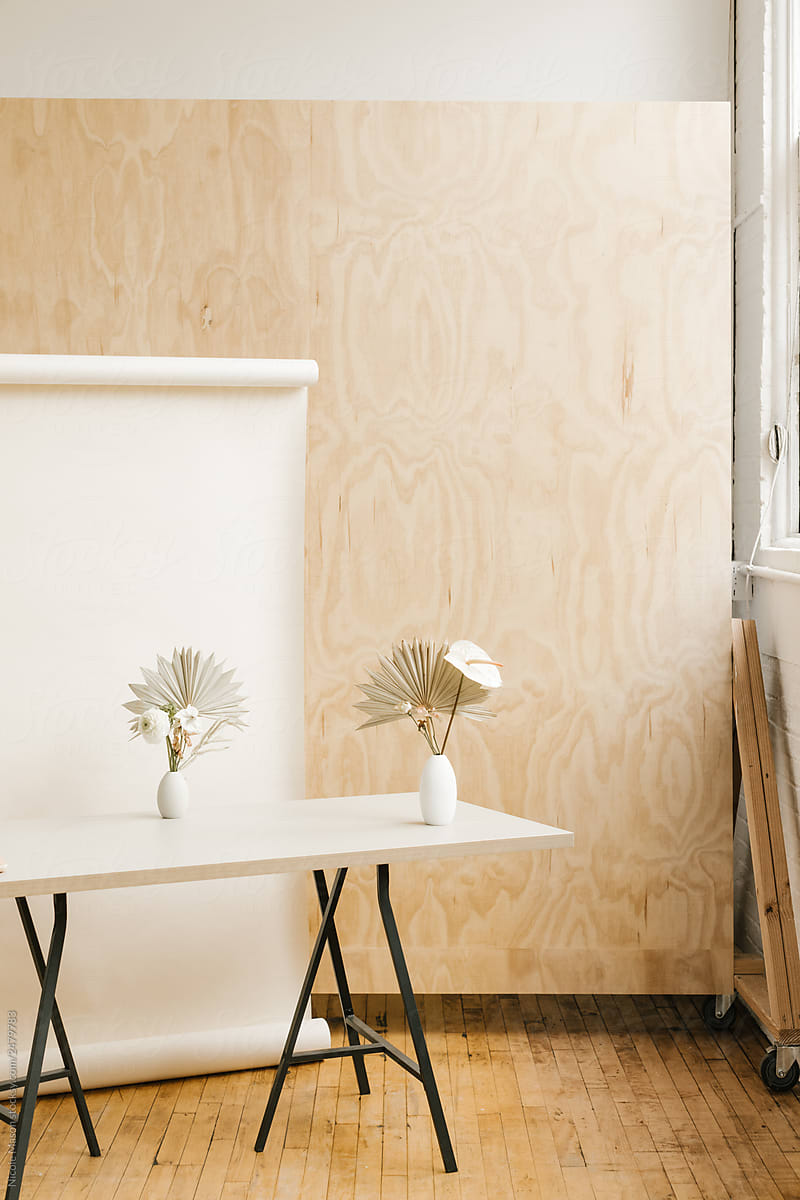 modern floral design still life in natural light studio