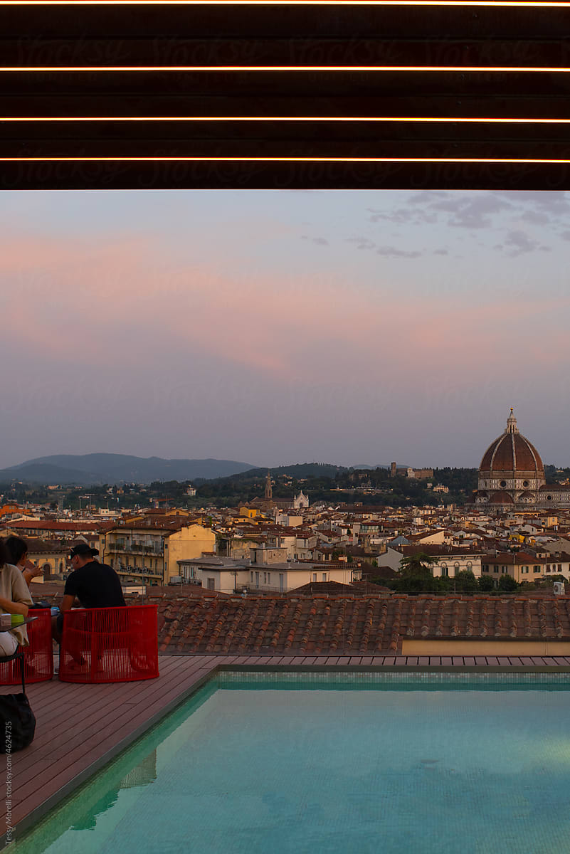 High end rooftop terrace with swimming pool over Florence