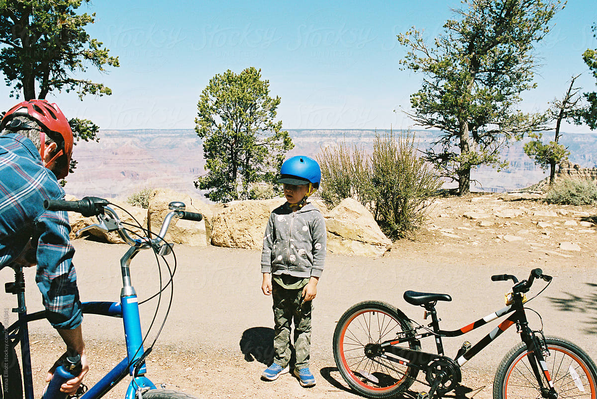 Boy Stands Between Bikes at the Grand Canyon