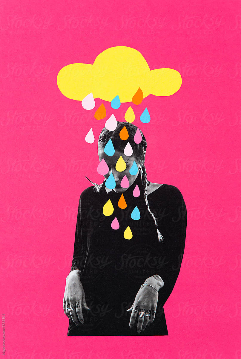 Woman and raindrops collage