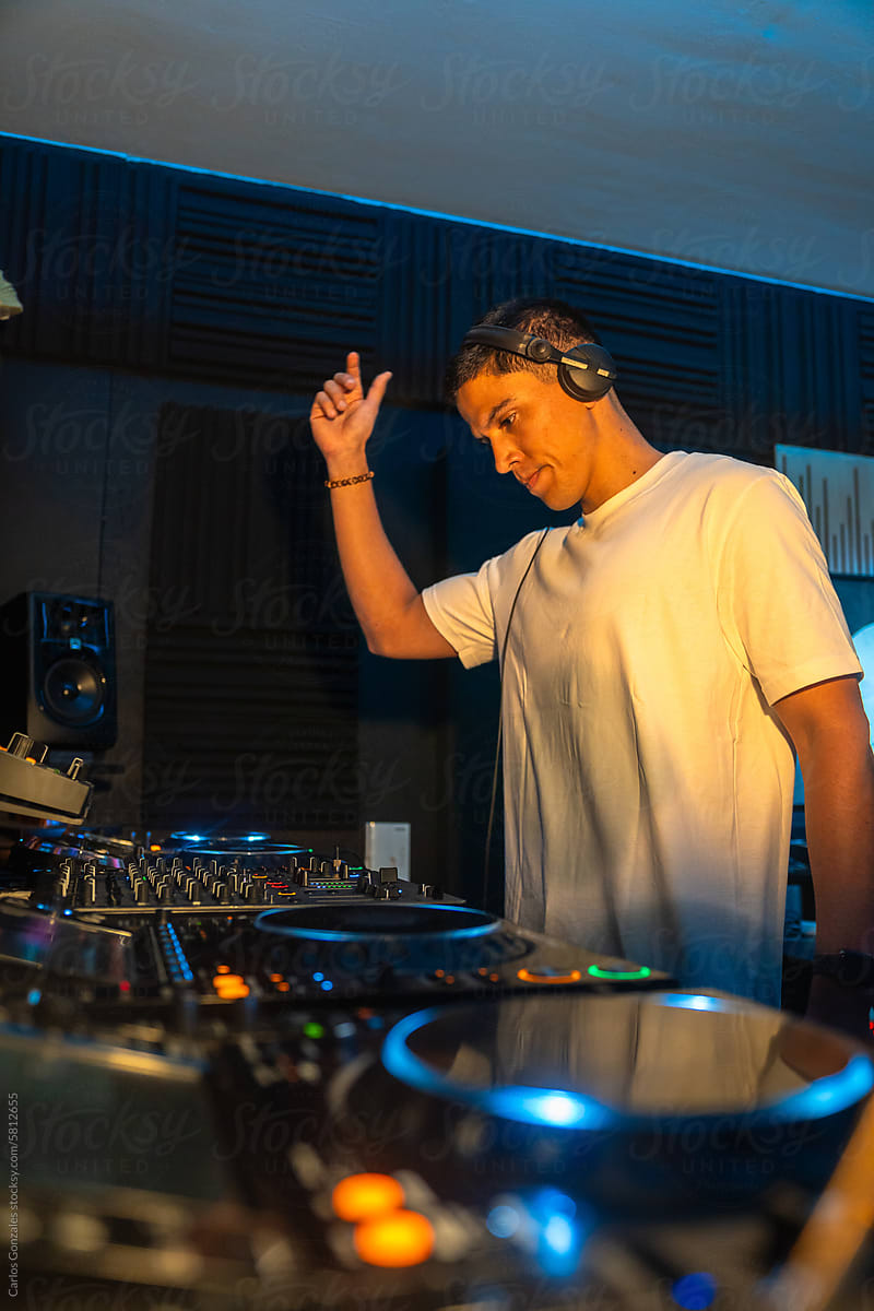 DJ listening music with headphones