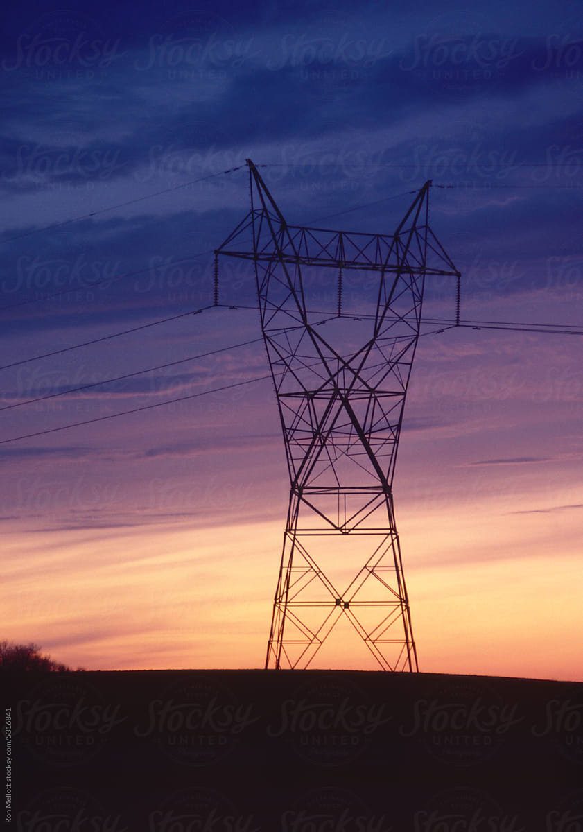 Sunset powerlines power lines North Dakota spring