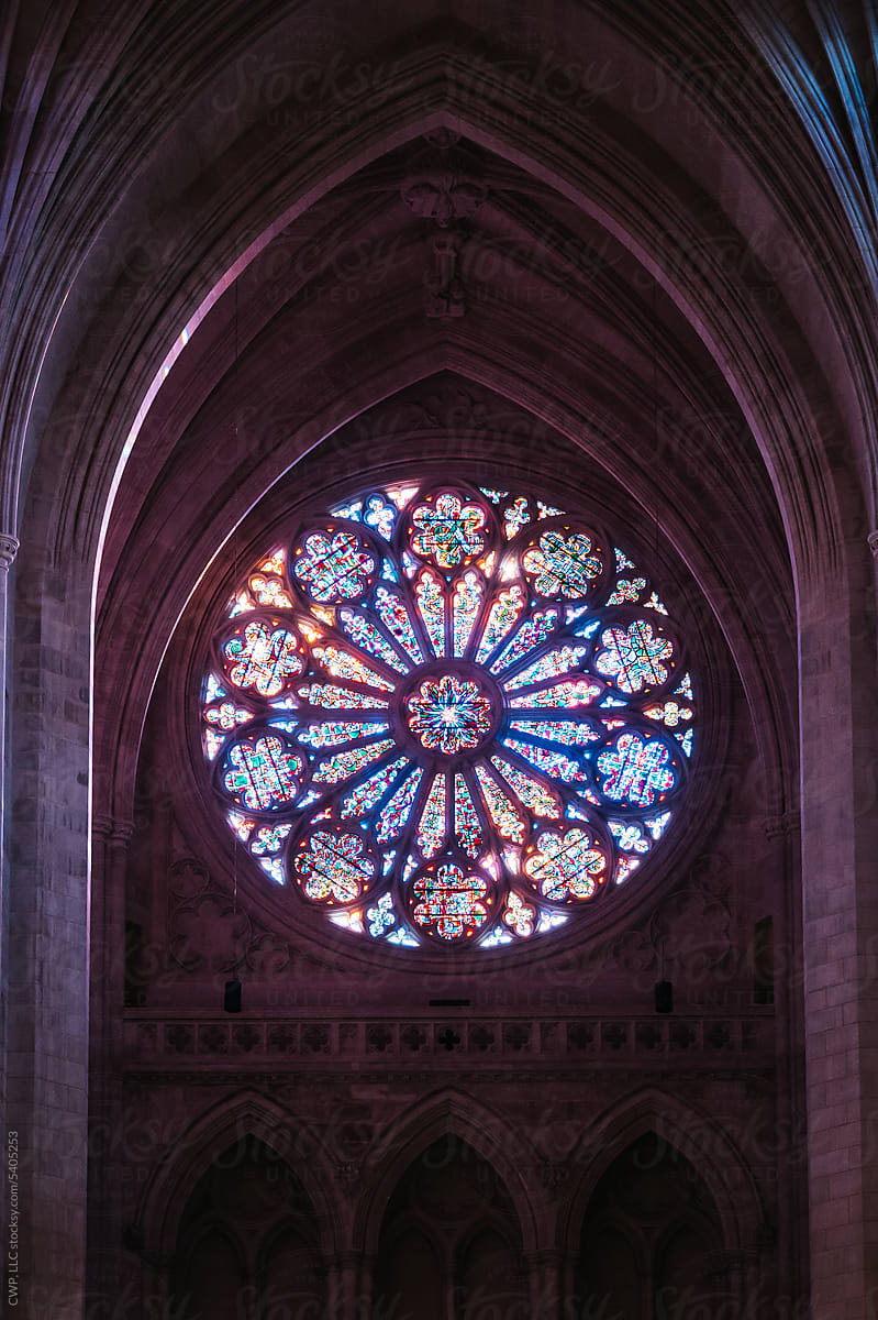 Stained Glass Rose Window Backlit