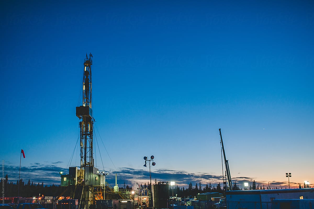 rig at sunset