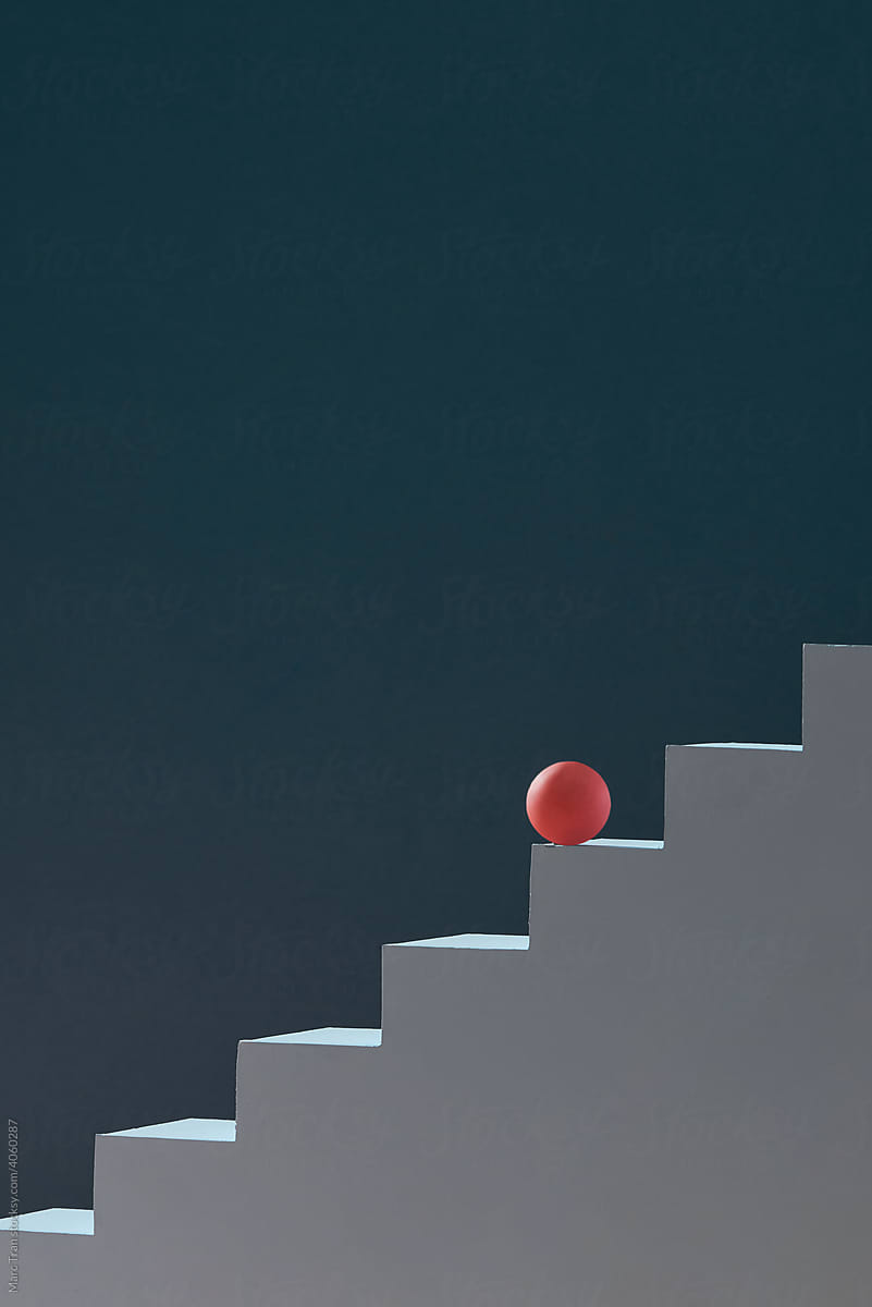 Abstract conceptual of stair and sphere, minimal style