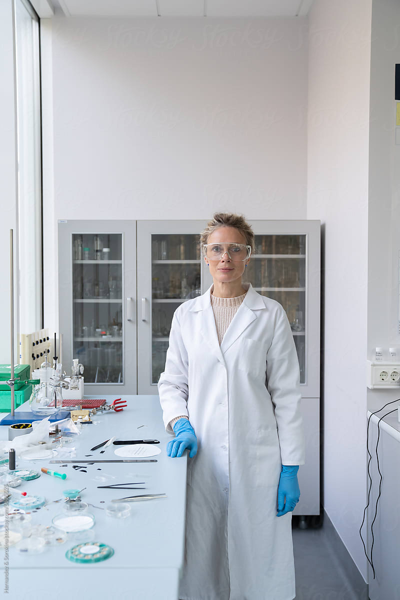 Portrait Of Scientist Wearing Goggles In The Lab