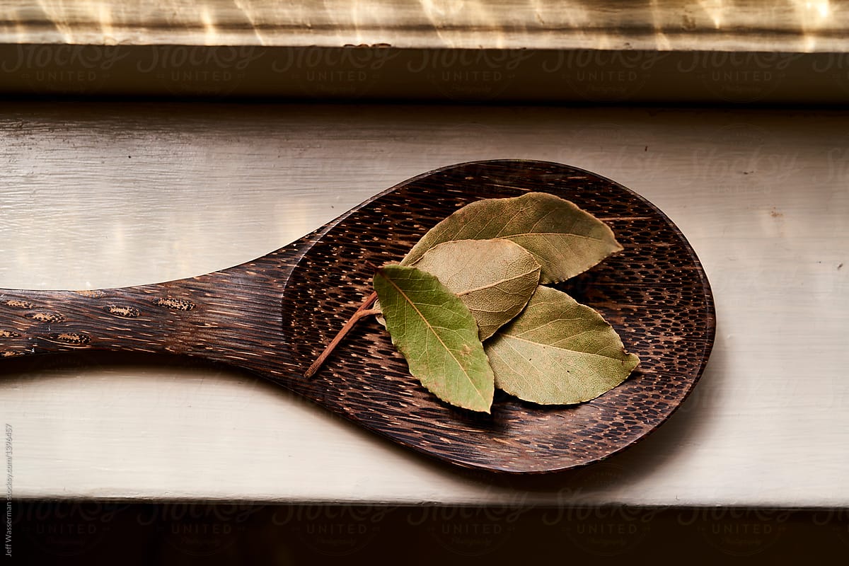 Wood Spoon with Bay Leaves