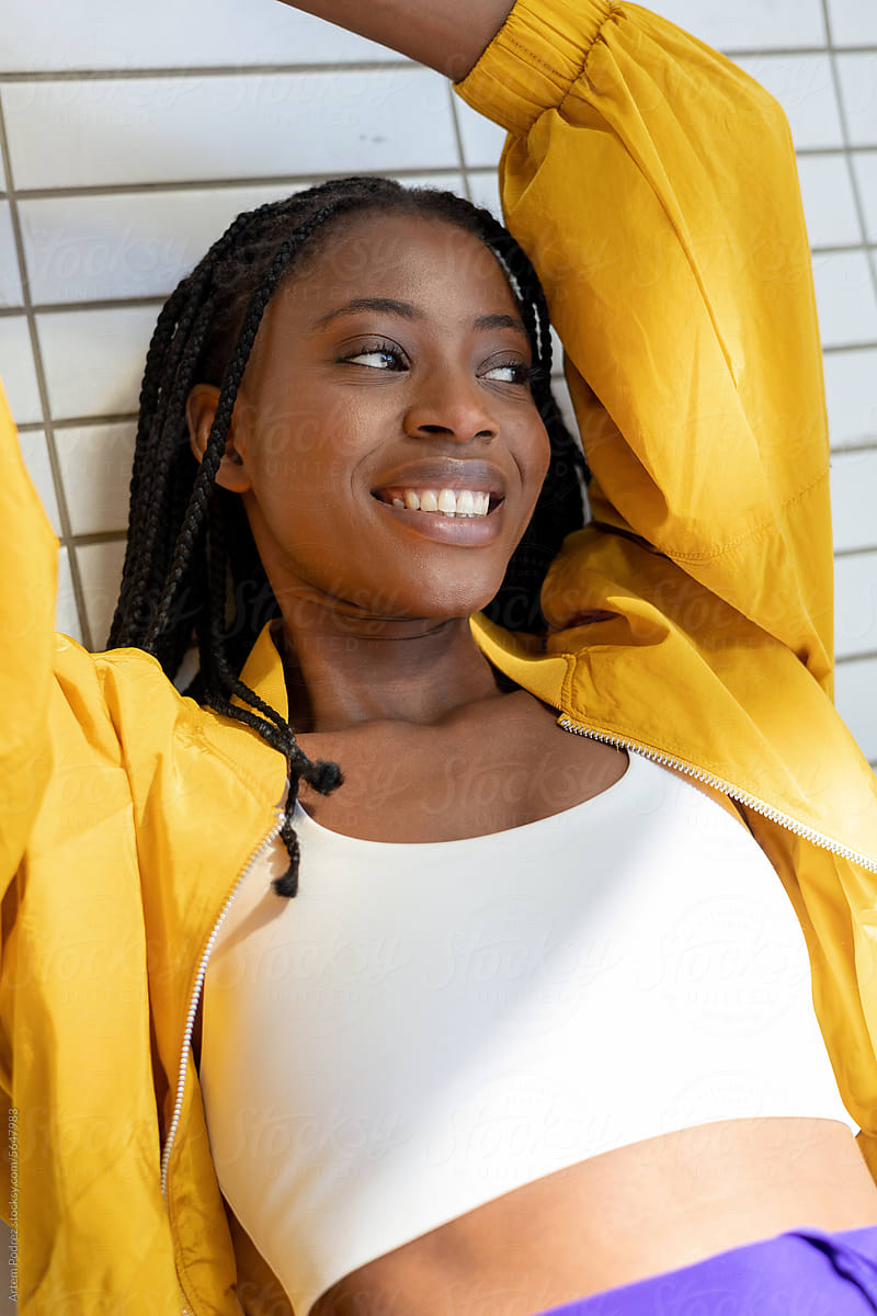 Portrait of a Woman in a yellow sports jacket