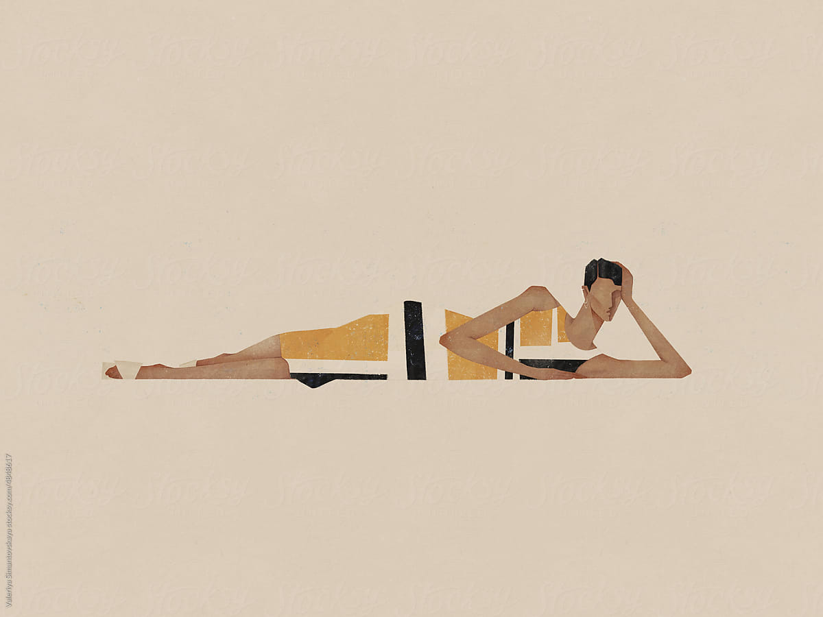 illustration of woman poses lying down