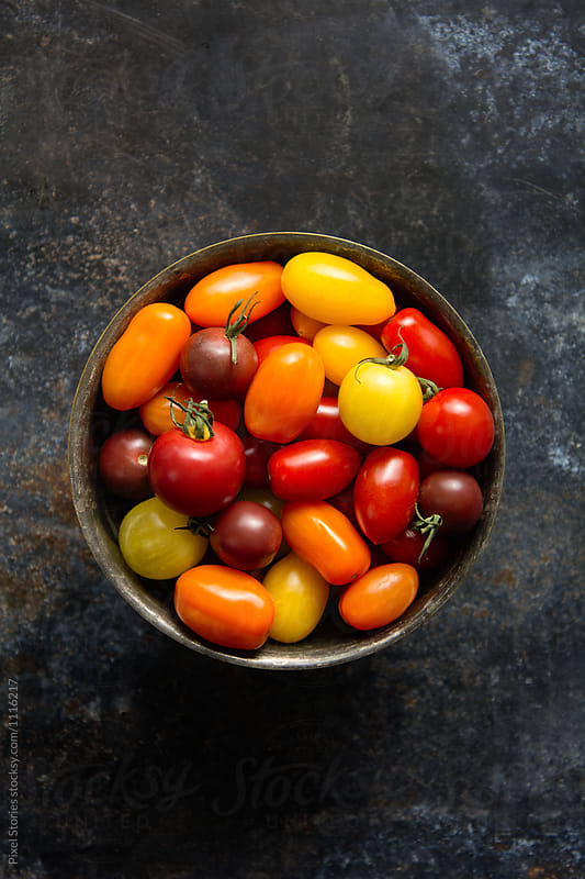 Bowl of colorful cherry tomatoes