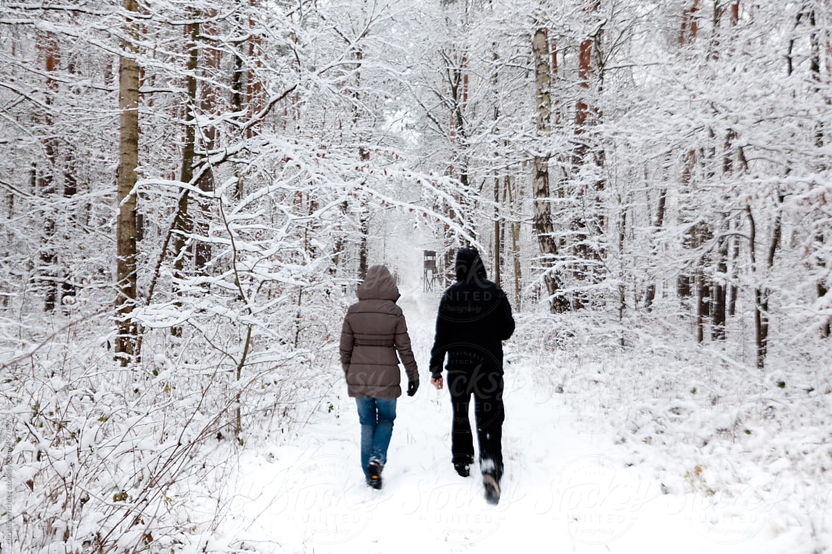 Couple Walking In Winter Forest | Stocksy United