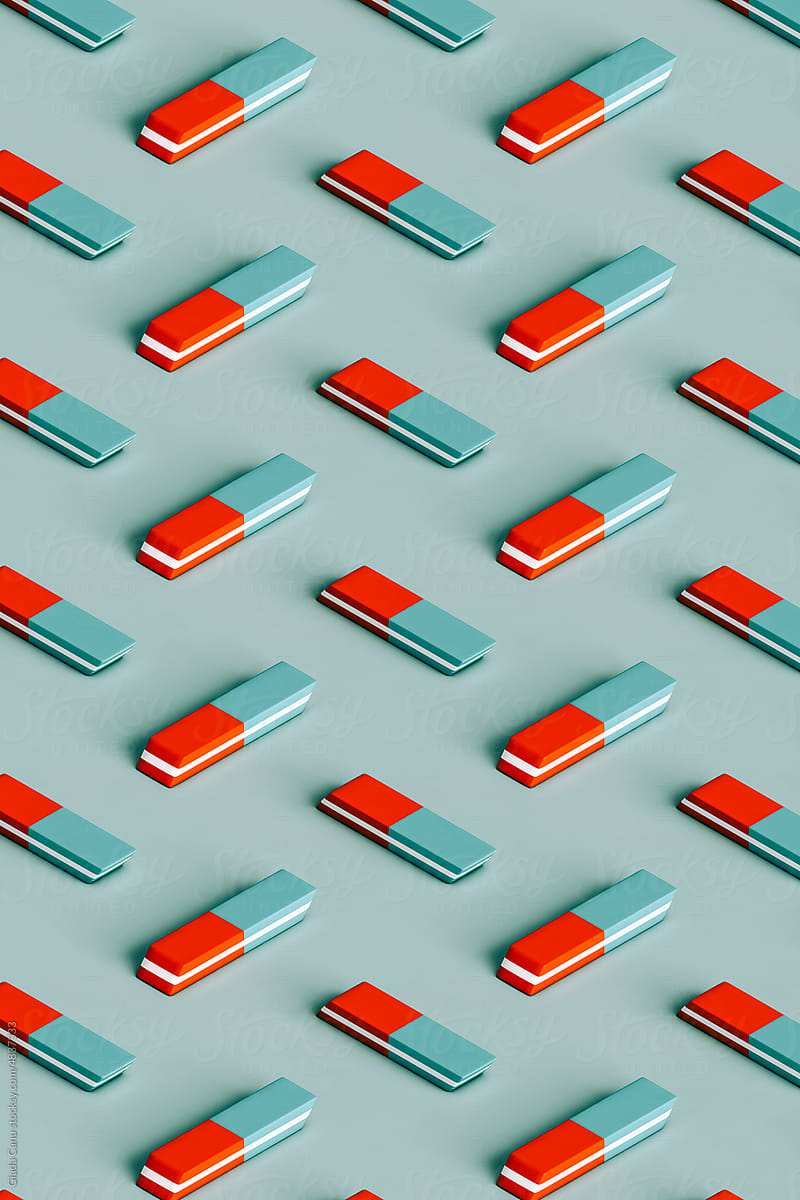 isometric pattern of red and blue erasers