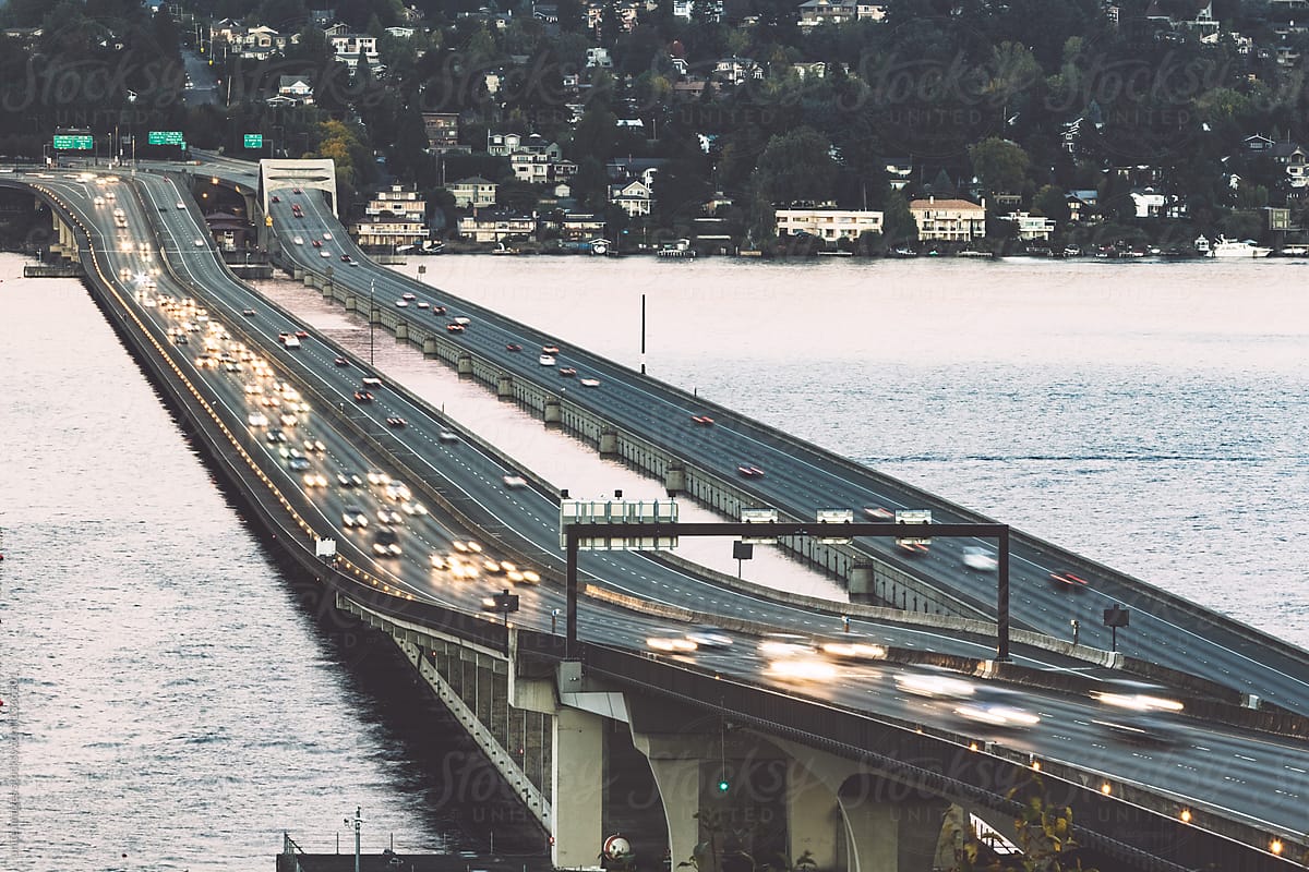 I-90 floating bridges across Lake Washington in Seattle