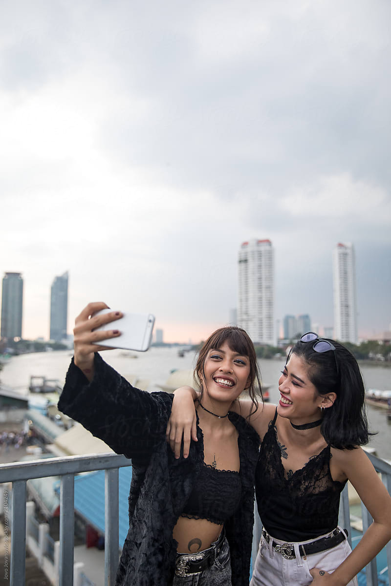 Girlfriend Taking A Selfie Together By Jovo Jovanovic City Selfie