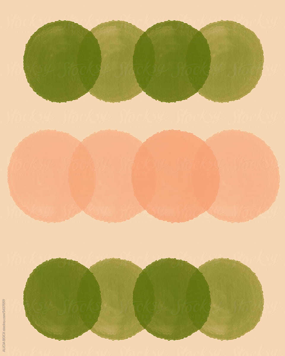 Drawing Of Rows Of Colorful Circles In Green And Pink