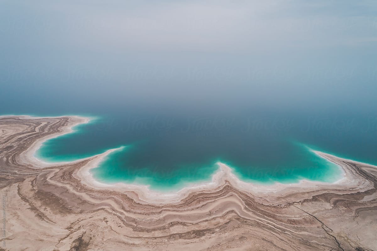 Aerial view of turquoise bay in the dead sea. Israel