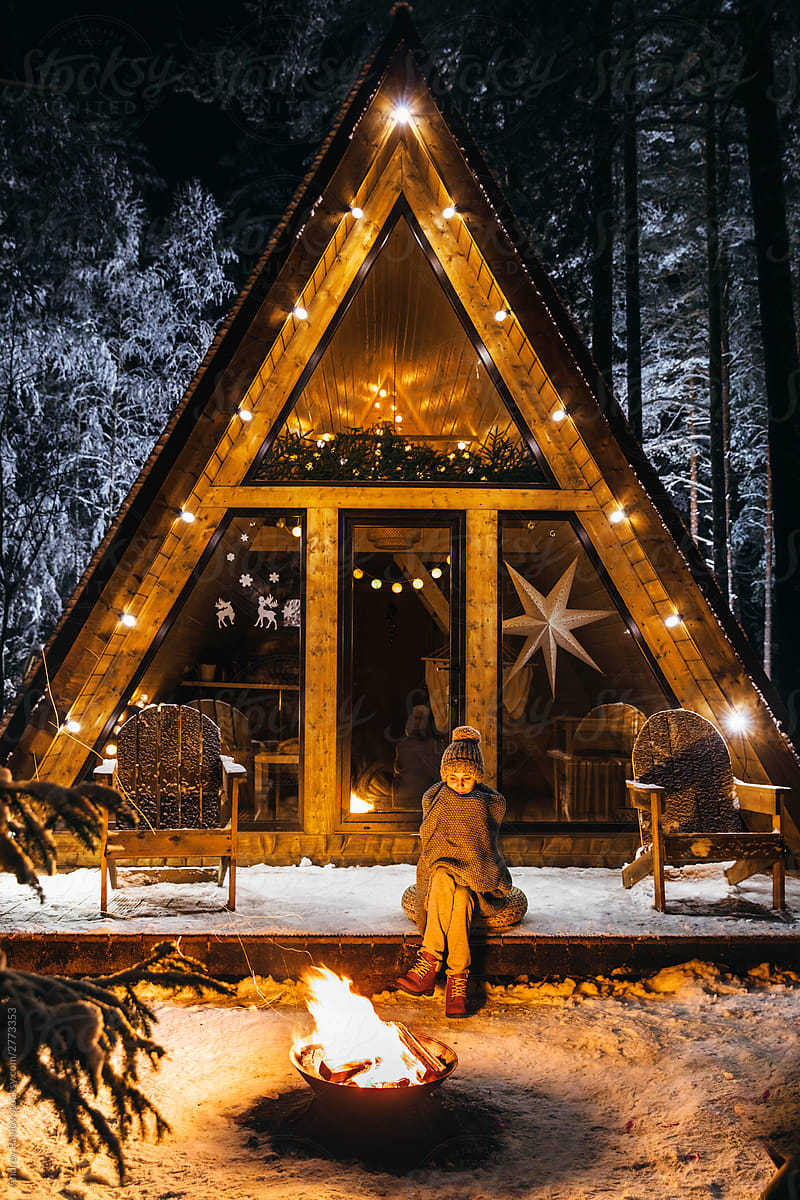 Triangular wooden house in Christmas