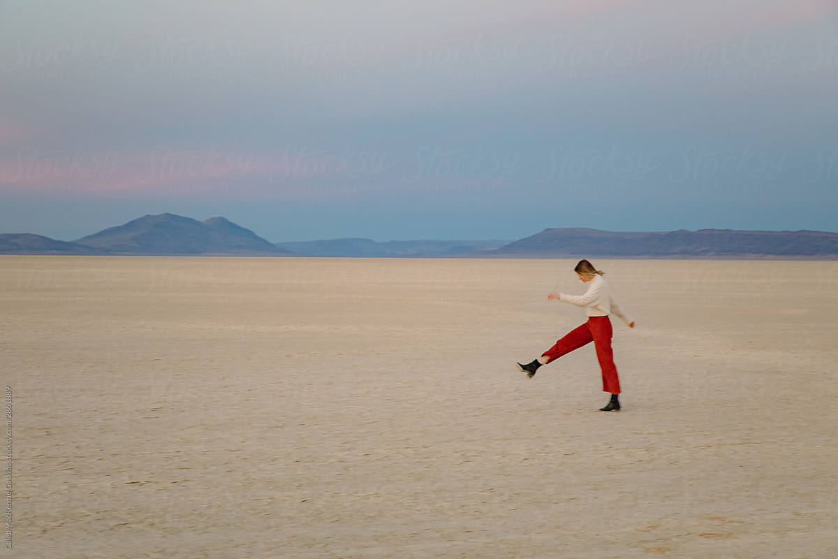 Woman in  Red Pants in Desert
