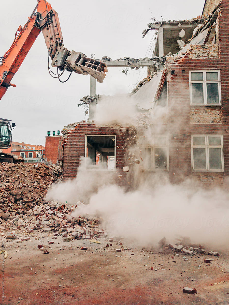 Demolition of an old red masonry building