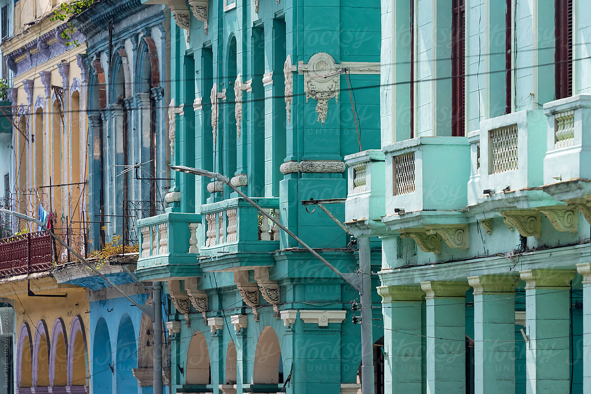 Typical colorist cuban facades with arcades