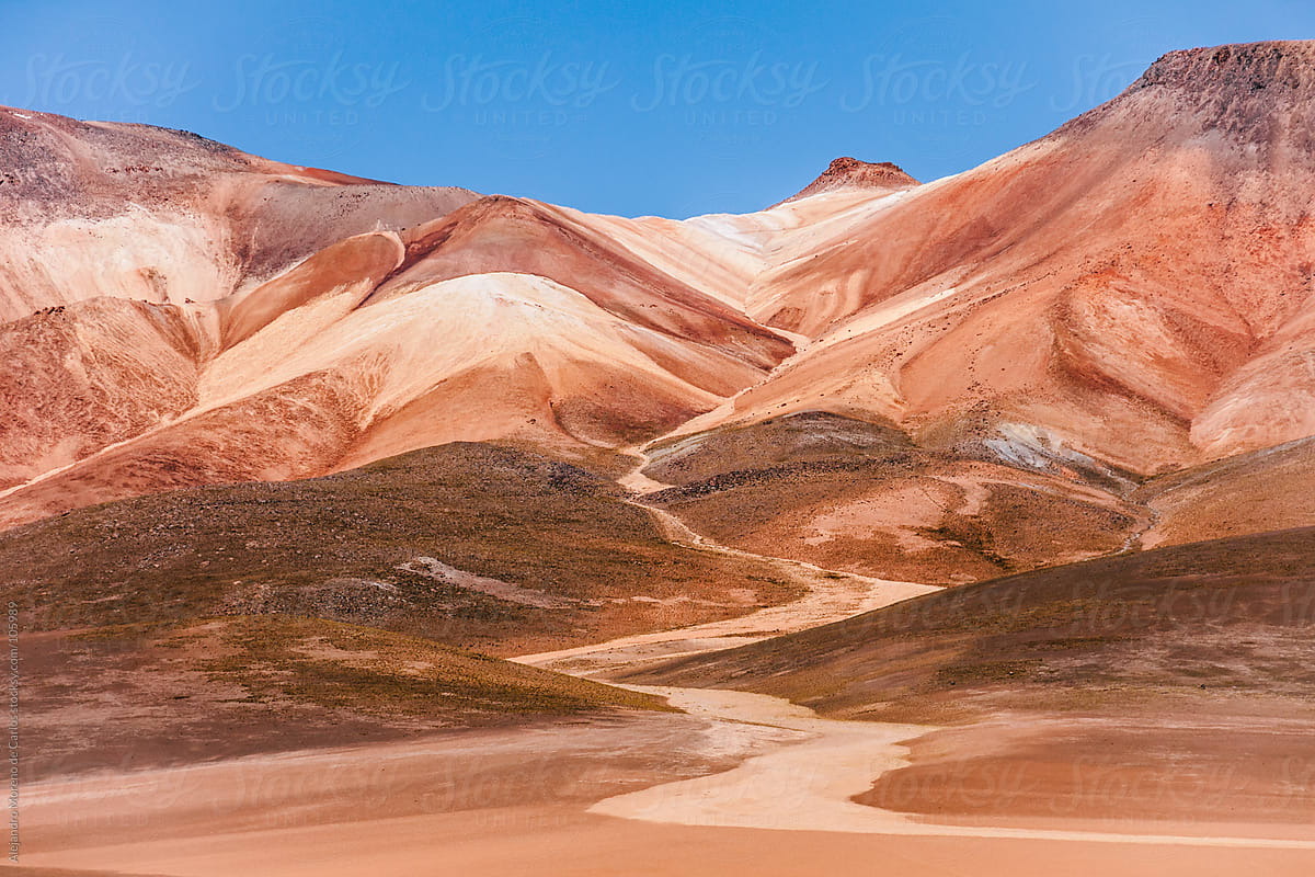 Red sand mountain in desert landscape, Bolivia