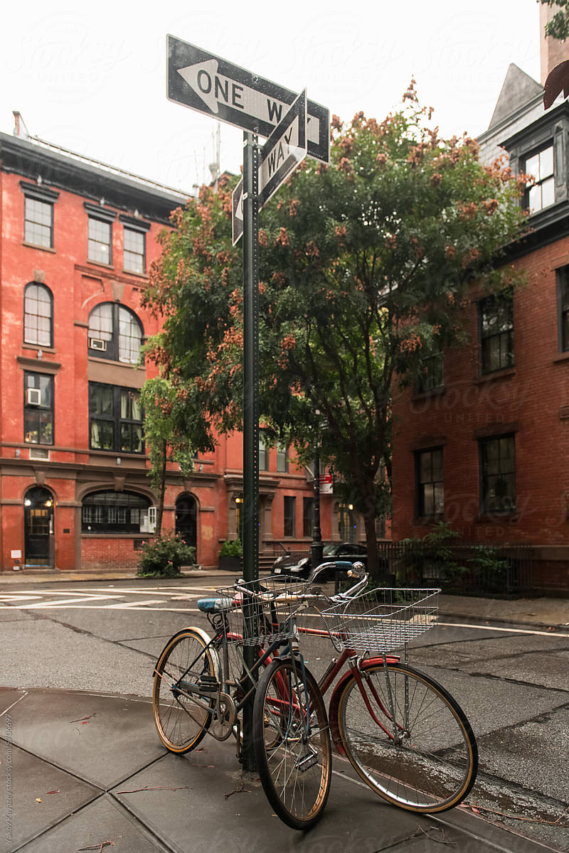 two vintage bicycles in the streets of Greenwich village, NYC