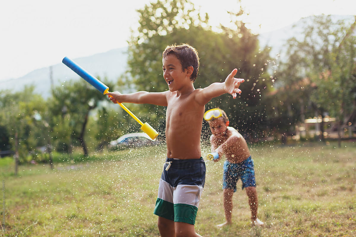 Children splashing with water