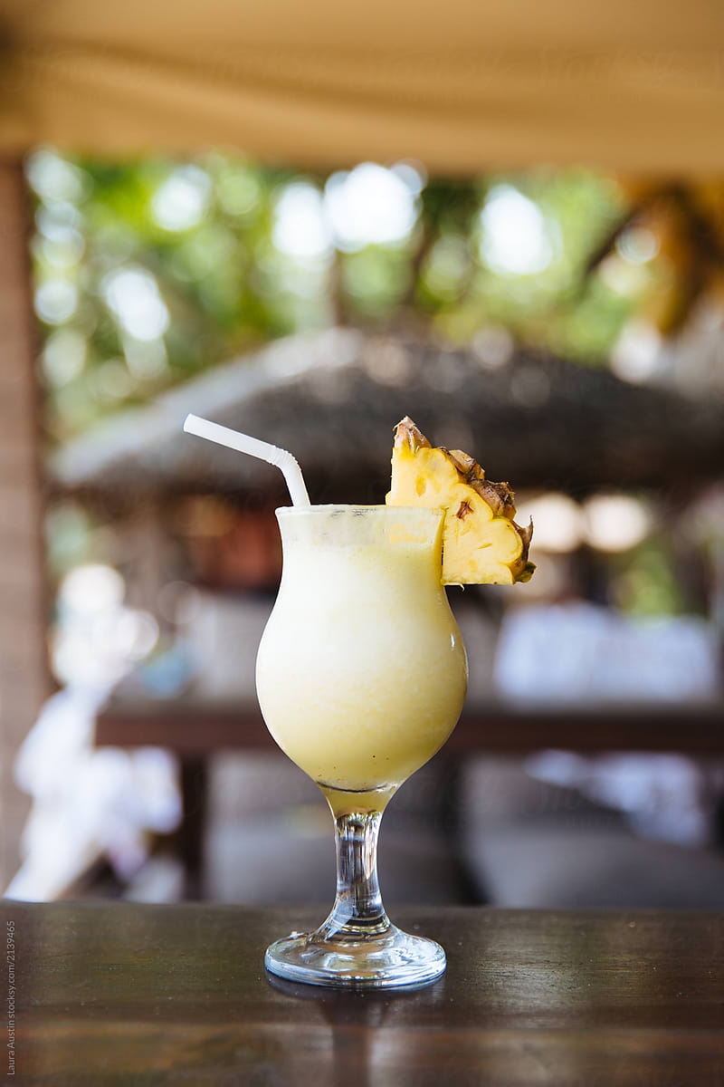 Tropical Drink Pina Colada Sitting On A Bar